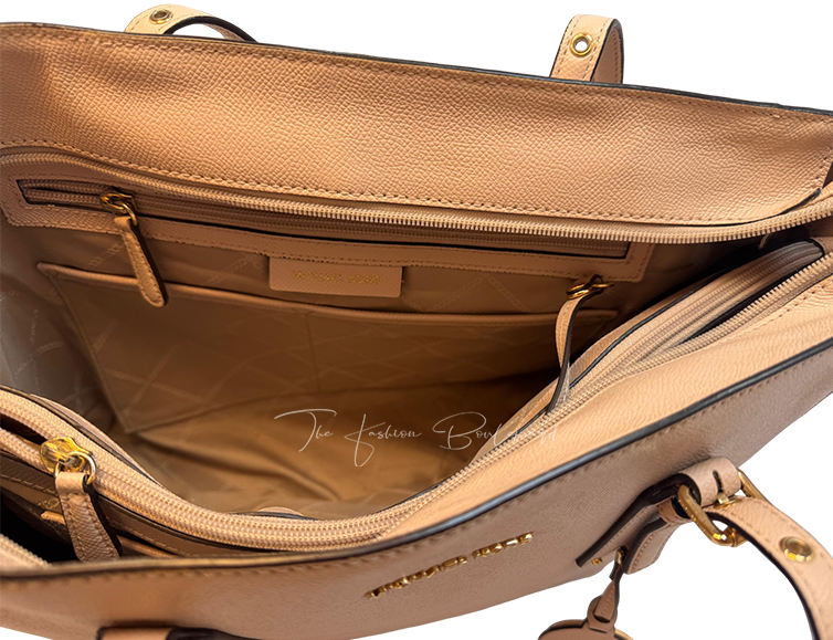 Michael Kors Voyager Medium Crossgrain Leather Tote in Pinkish Beige