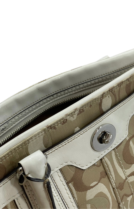 Coach Hampton Optic Brown Signature Jacquard Cream Handbag