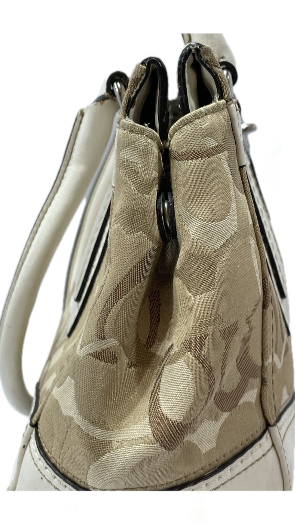 Coach Hampton Optic Brown Signature Jacquard Cream Handbag
