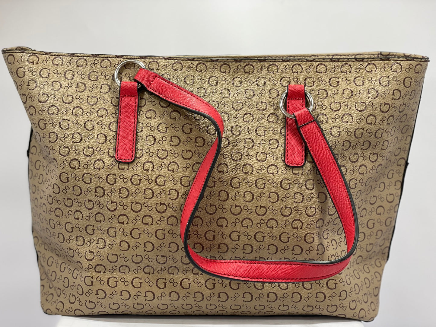 Guess Nichols Tote – Mocha Brown with Scarlet Accents