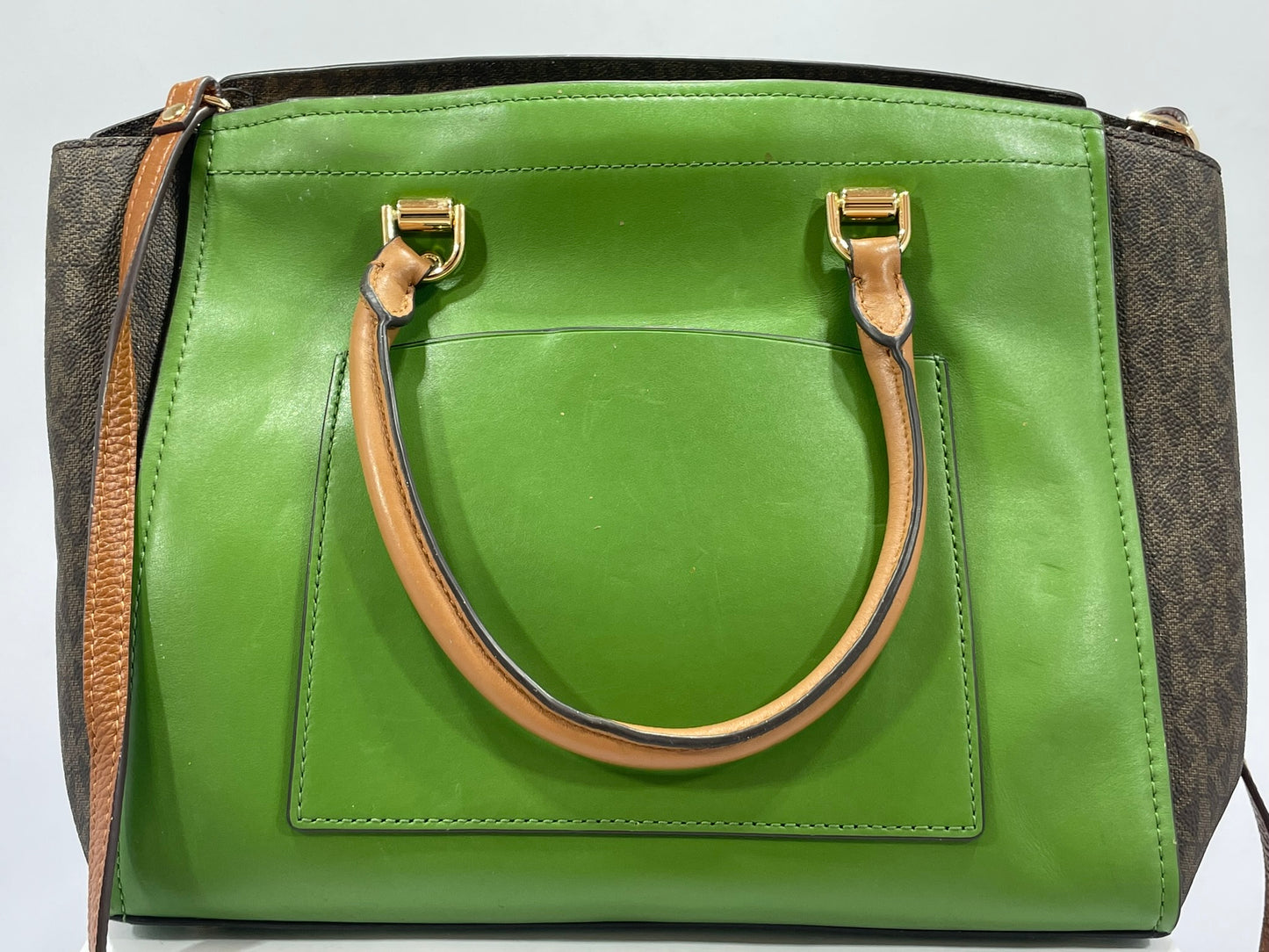 Michael Kors Benning Bag – Monogram with Green Trim