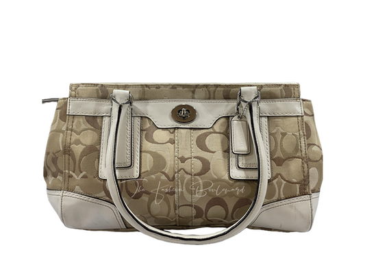 Coach Hampton Optic Brown Signature Jacquard Cream Handbag