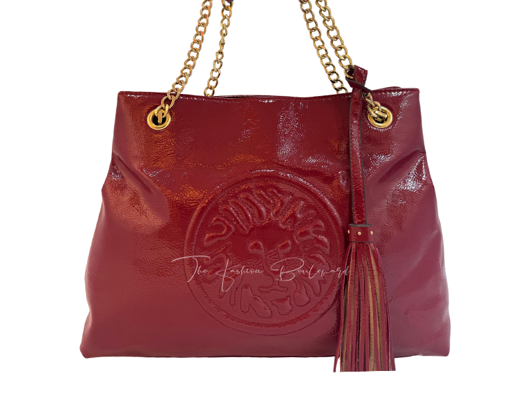 Vintage Anne Klein Patent Leather Satchel – 1980s Maroon Designer Handbag