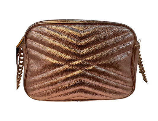 INC International Concepts I.N.C. Glam Metallic Quilted Camera Crossbody Pink