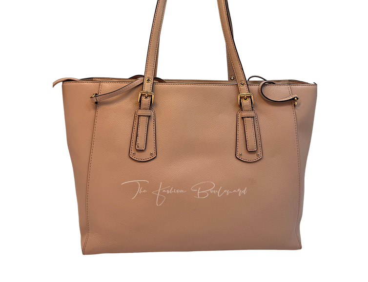 Michael Kors Voyager Medium Crossgrain Leather Tote in Pinkish Beige