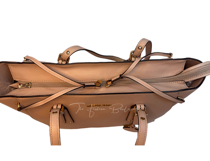 Michael Kors Voyager Medium Crossgrain Leather Tote in Pinkish Beige