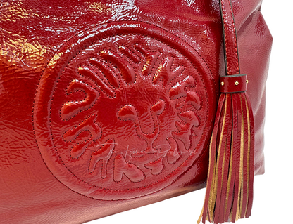 Vintage Anne Klein Patent Leather Satchel – 1980s Maroon Designer Handbag