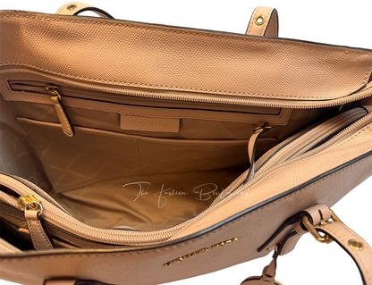 Michael Kors Voyager Medium Crossgrain Leather Tote in Pinkish Beige