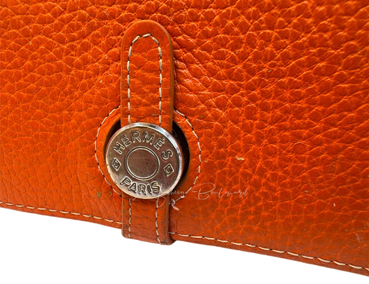 Hermès Dogon Compact Wallet in Orange Togo Leather