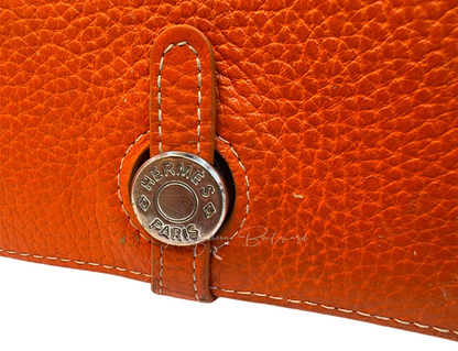 Hermès Dogon Compact Wallet in Orange Togo Leather