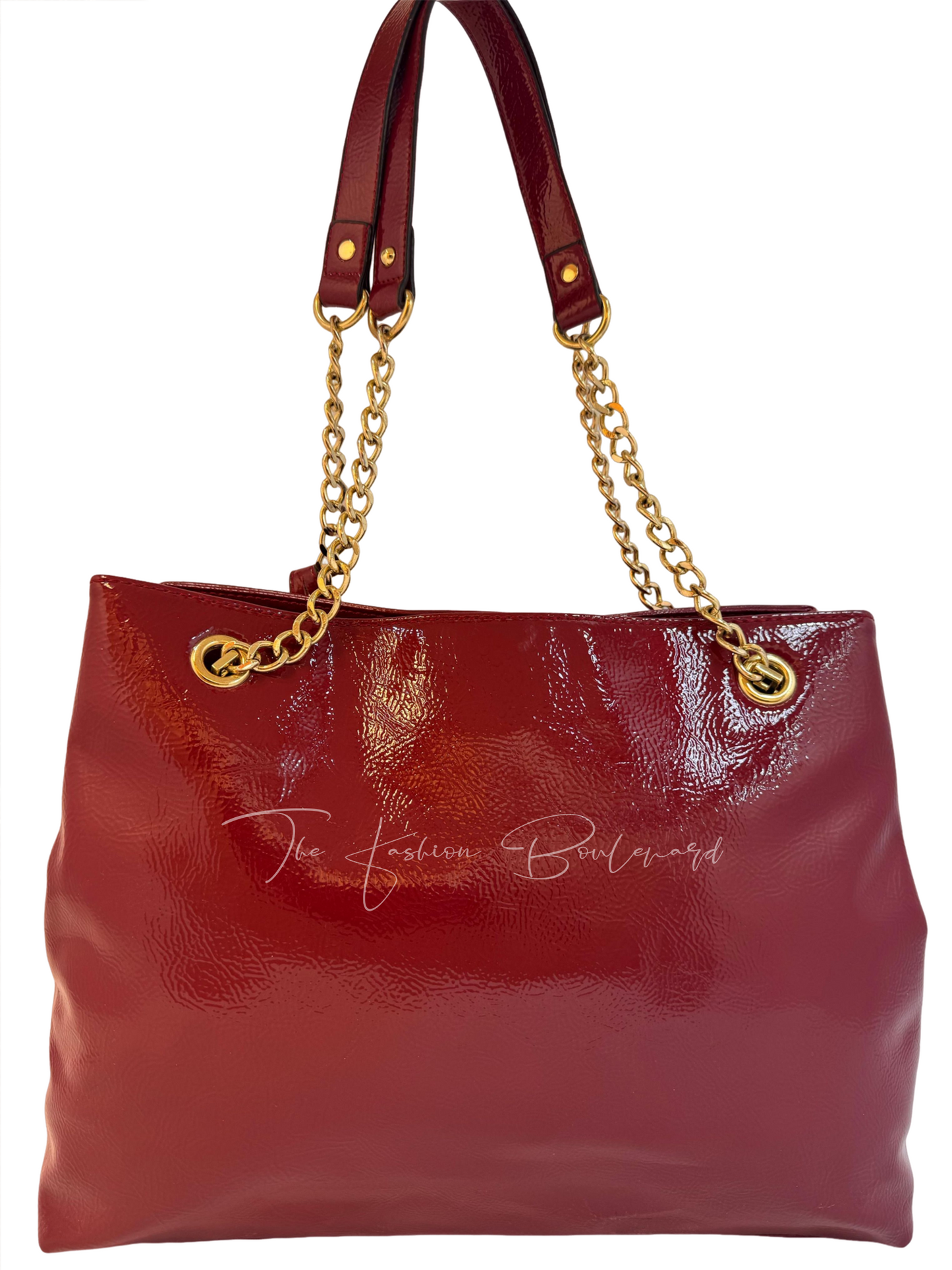 Vintage Anne Klein Patent Leather Satchel – 1980s Maroon Designer Handbag