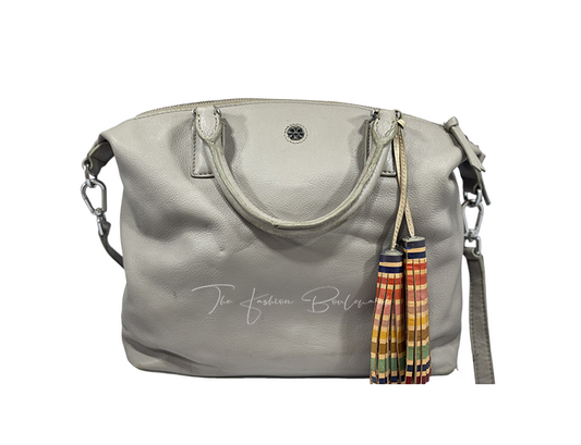 Tory Burch 2-Way Shoulder Bag with Tassels – Beige Brown