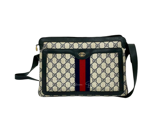 Gucci Vintage Monogram Gusseted Shoulder Bag – Blue & Red