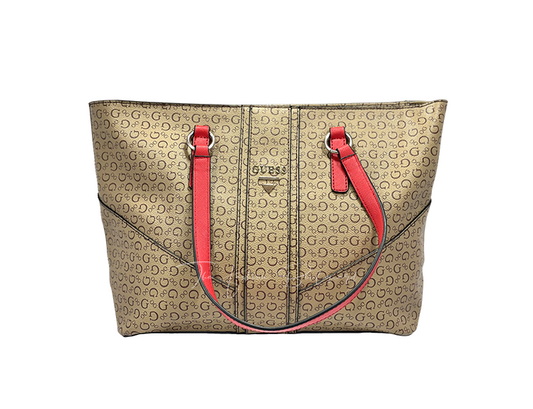 Guess Nichols Tote – Mocha Brown with Scarlet Accents
