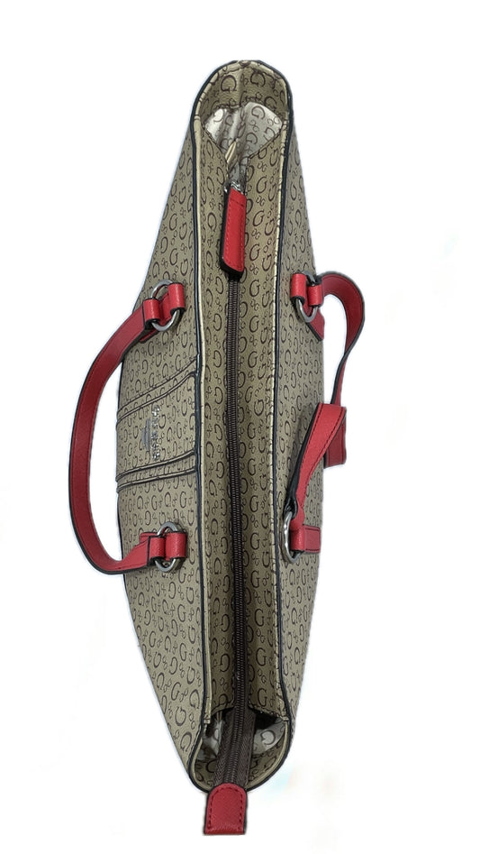 Guess Nichols Tote – Mocha Brown with Scarlet Accents