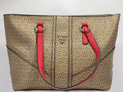 Guess Nichols Tote – Mocha Brown with Scarlet Accents