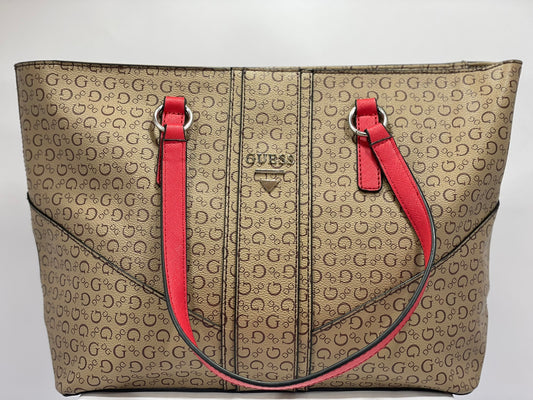 Guess Nichols Tote – Mocha Brown with Scarlet Accents
